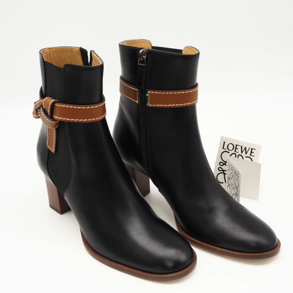 Loewe Gate Leather Side Gore Boots Black Brown Calf